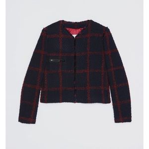 Sandro Cropped Navy And Red Blazer